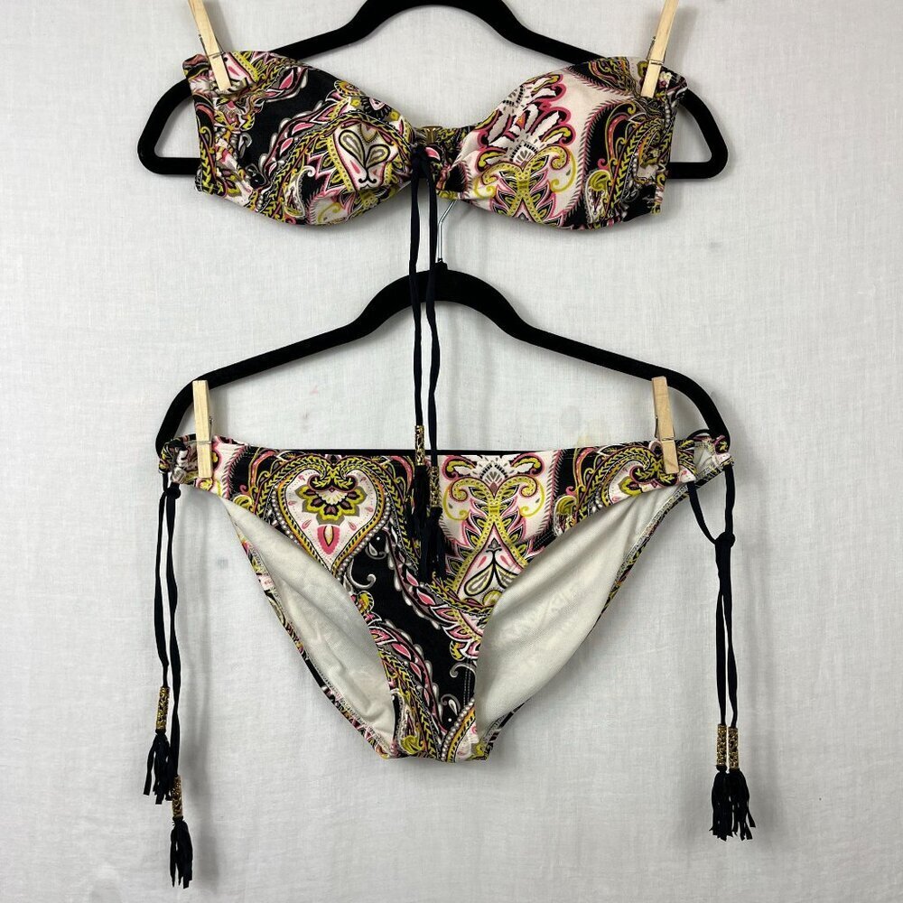 Ninety Six Degrees Bandeau Bikini Womens L/XL Gypsy Paisley Tassel Bohemian Boho